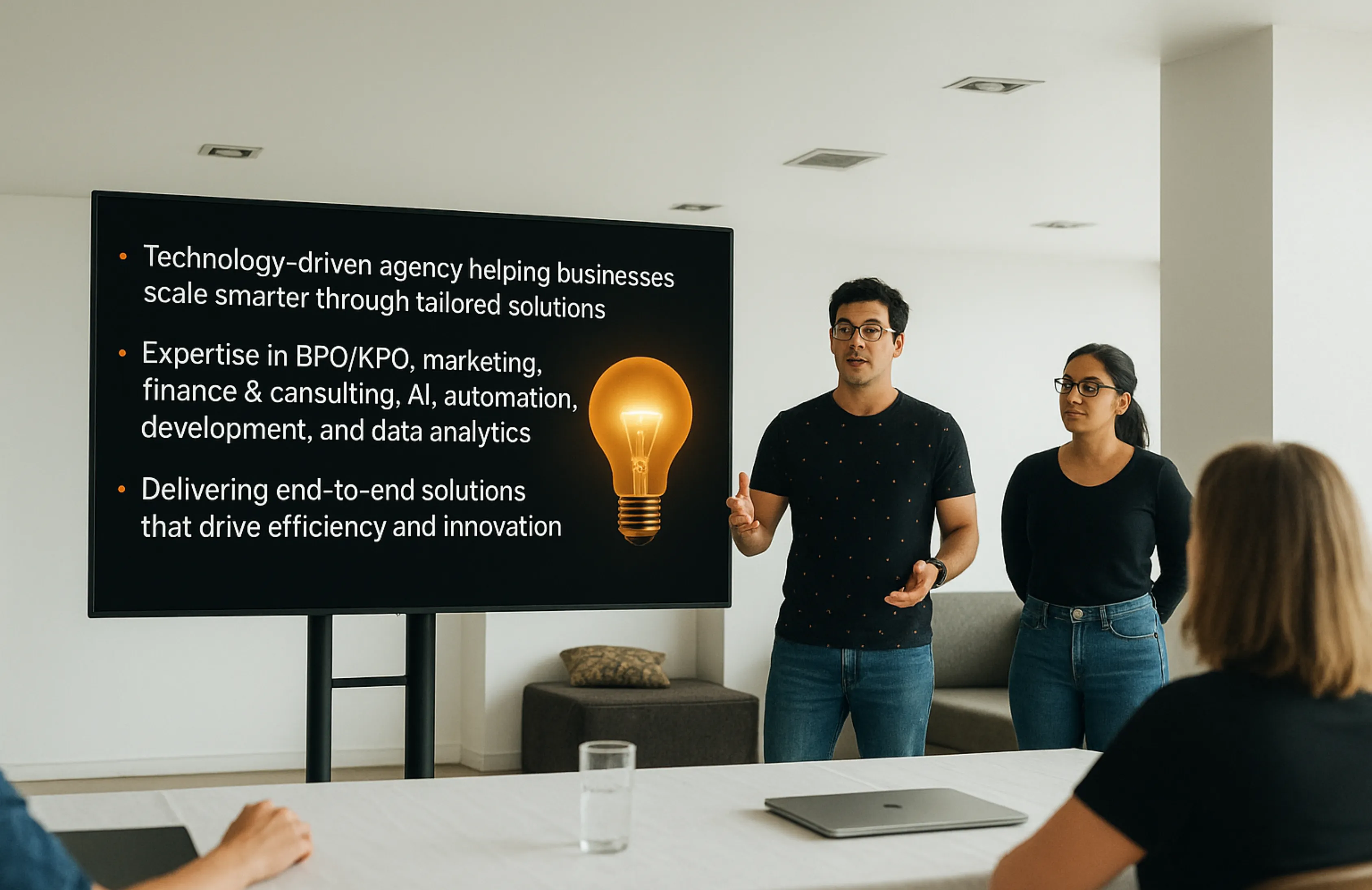 Naqvix team collaborating on technology solutions, representing our expertise in BPO, AI, automation, and development services