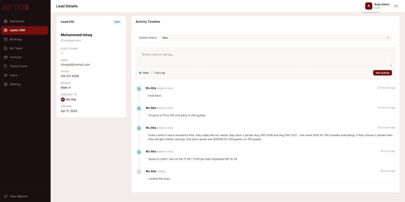 Revolutionizing Event Management: A Custom CRM & Booking Ecosystem for Ruby Event Center — Ruby Event centre case study